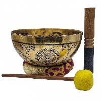 Singing Bowl, Buddhist Hand Beaten, With Fine Etching Carving Of Chenrezig