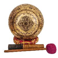 Singing Bowl, Buddhist Hand Beaten, With Fine Etching Carving Of Manjushree