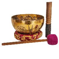 Singing Bowl, Buddhist Hand Beaten, With Fine Etching Carving Of Ganesh