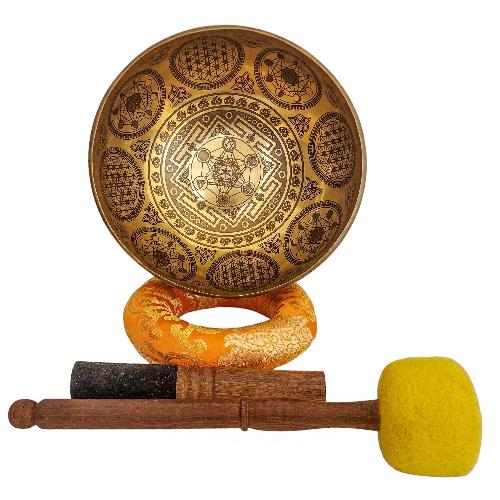 Singing Bowl, Buddhist Hand Beaten, With Fine Etching Carving, [mandala]