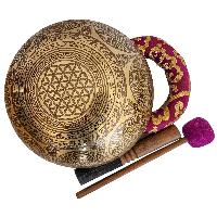 Singing Bowl, Buddhist Hand Beaten, With Fine Etching Carving, [mandala], [sri Yantra], Thangka Color Painted