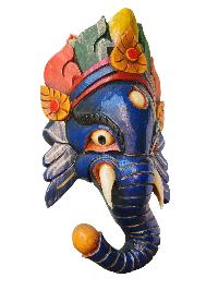 [ganesh Mask], Handmade Wooden Mask, Wall Hanging, [painted], Poplar Wood