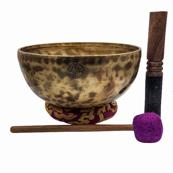 [full Moon Bowl], Buddhist Hand Beaten, Moon Carved, Antique Finishing