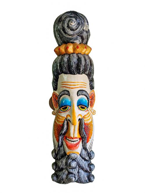 [long Face], Handmade Wooden Mask, [jogi], [painted], Poplar Wood