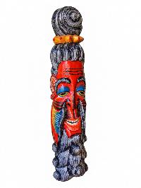 [long Face], Handmade Wooden Mask, [jogi], [painted], Poplar Wood