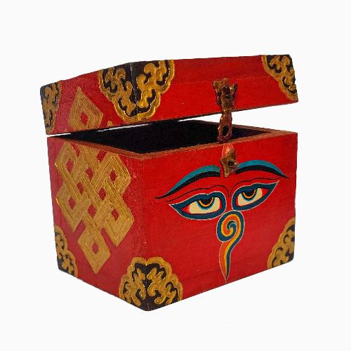 Tibetan Ritual Wooden Box, [carved] And Painted