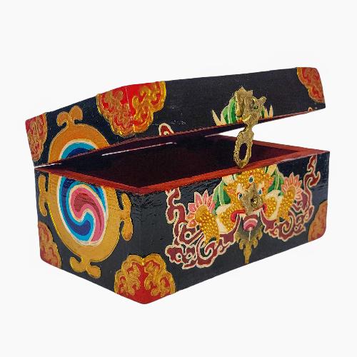 Tibetan Ritual Wooden Box, [carved] And Painted