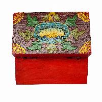 Tibetan Ritual Wooden Box, [carved] And Painted