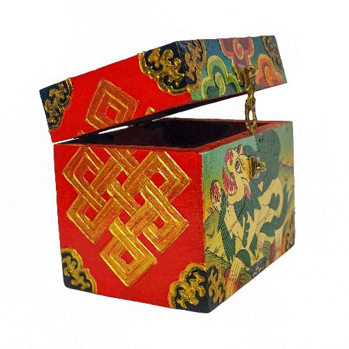 Tibetan Ritual Wooden Box, [carved] And Painted