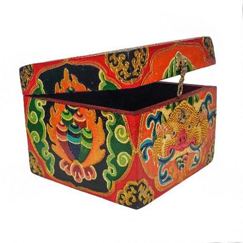 Tibetan Ritual Wooden Box, [carved] And Painted