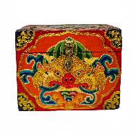 Tibetan Ritual Wooden Box, [carved] And Painted