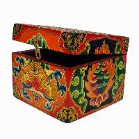 Tibetan Ritual Wooden Box, [carved] And Painted