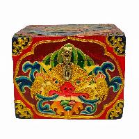 Tibetan Ritual Wooden Box, [carved] And Painted