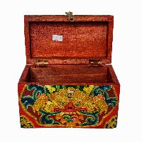 Tibetan Ritual Wooden Box, [carved] And Painted