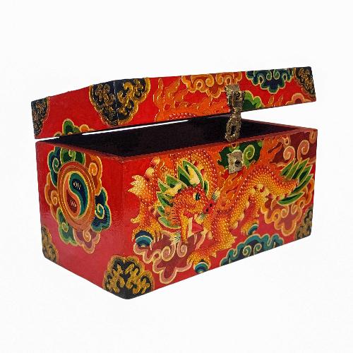 Tibetan Ritual Wooden Box, [carved] And Painted