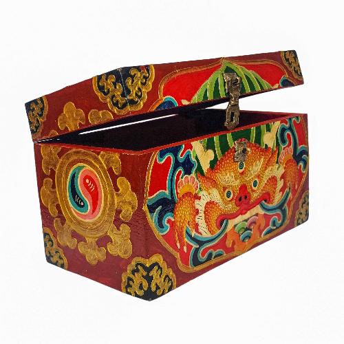 Tibetan Ritual Wooden Box, [carved] And Painted