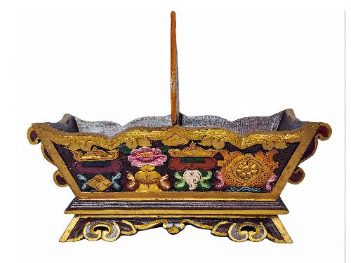 Tibetan Ritual Wooden Box, [carved] And Painted