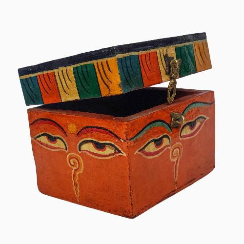 Tibetan Ritual Wooden Box, [carved] And Painted