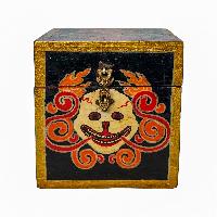 Tibetan Ritual Wooden Box, [carved] And Painted