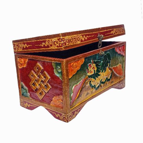 Tibetan Ritual Wooden Box, [carved] And Painted