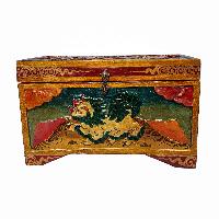 Tibetan Ritual Wooden Box, [carved] And Painted