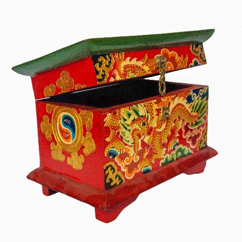 Tibetan Ritual Wooden Box, [carved] And Painted