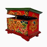 Tibetan Ritual Wooden Box, [carved] And Painted