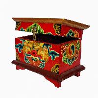 Tibetan Ritual Wooden Box, [carved] And Painted