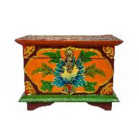 Tibetan Ritual Wooden Box, [carved] And Painted