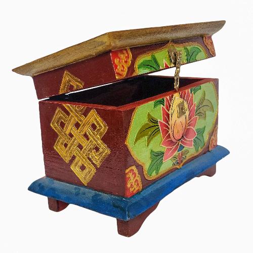 Tibetan Ritual Wooden Box, [carved] And Painted