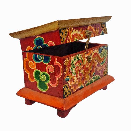 Tibetan Ritual Wooden Box, [carved] And Painted