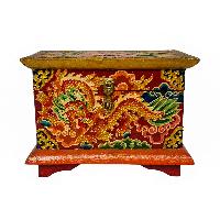 Tibetan Ritual Wooden Box, [carved] And Painted