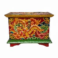 Tibetan Ritual Wooden Box, [carved] And Painted