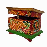 Tibetan Ritual Wooden Box, [carved] And Painted