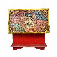 Tibetan Ritual Wooden Box, [carved] And Painted