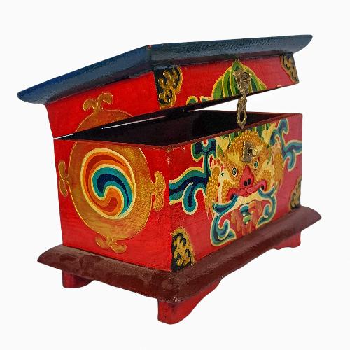 Tibetan Ritual Wooden Box, [carved] And Painted