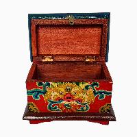 Tibetan Ritual Wooden Box, [carved] And Painted