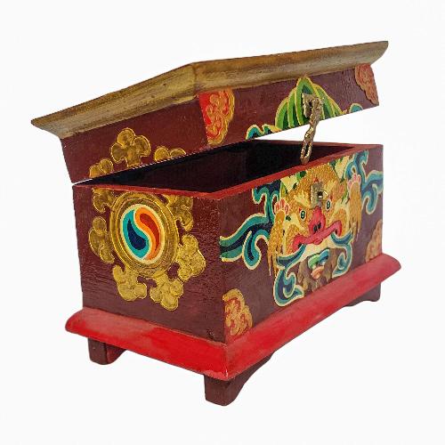 Tibetan Ritual Wooden Box, [carved] And Painted