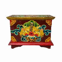 Tibetan Ritual Wooden Box, [carved] And Painted