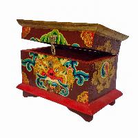 Tibetan Ritual Wooden Box, [carved] And Painted