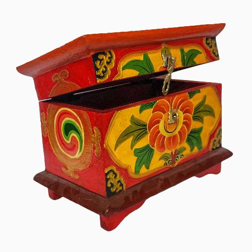 Tibetan Ritual Wooden Box, [carved] And Painted