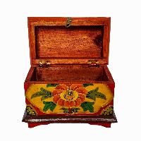 Tibetan Ritual Wooden Box, [carved] And Painted