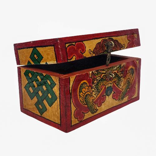 Tibetan Ritual Wooden Box, [carved] And Painted