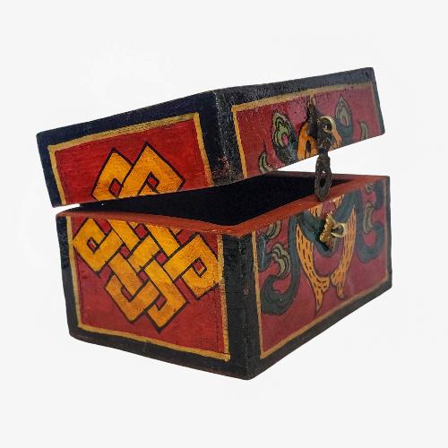 Tibetan Ritual Wooden Box, [carved] And Painted