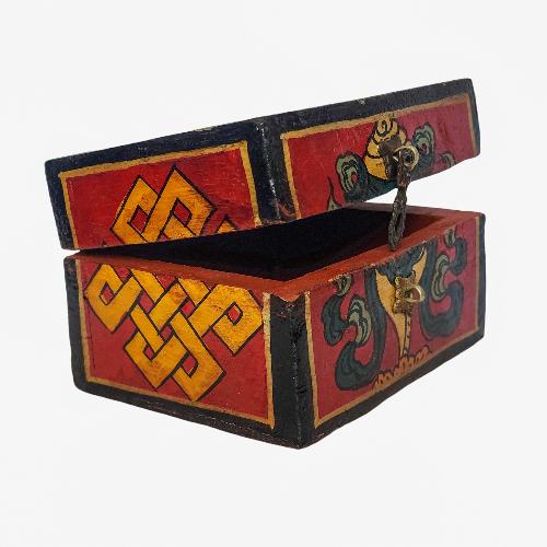 Tibetan Ritual Wooden Box, [carved] And Painted