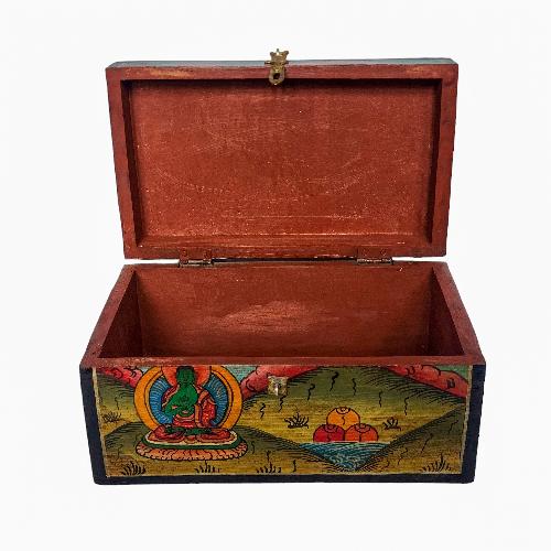 Tibetan Ritual Wooden Box, [carved] And Painted