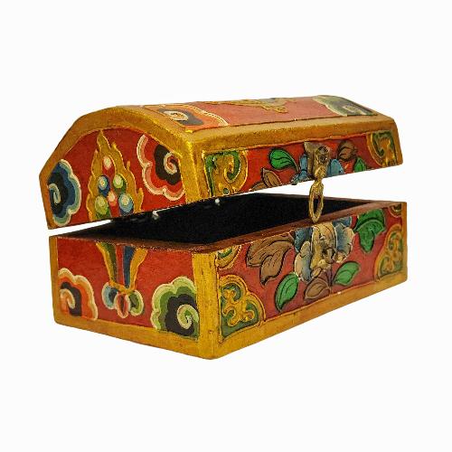 Tibetan Ritual Wooden Box, [carved] And Painted