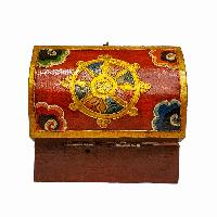 Tibetan Ritual Wooden Box, [carved] And Painted