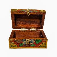 Tibetan Ritual Wooden Box, [carved] And Painted