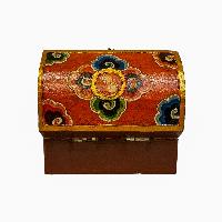 Tibetan Ritual Wooden Box, [carved] And Painted